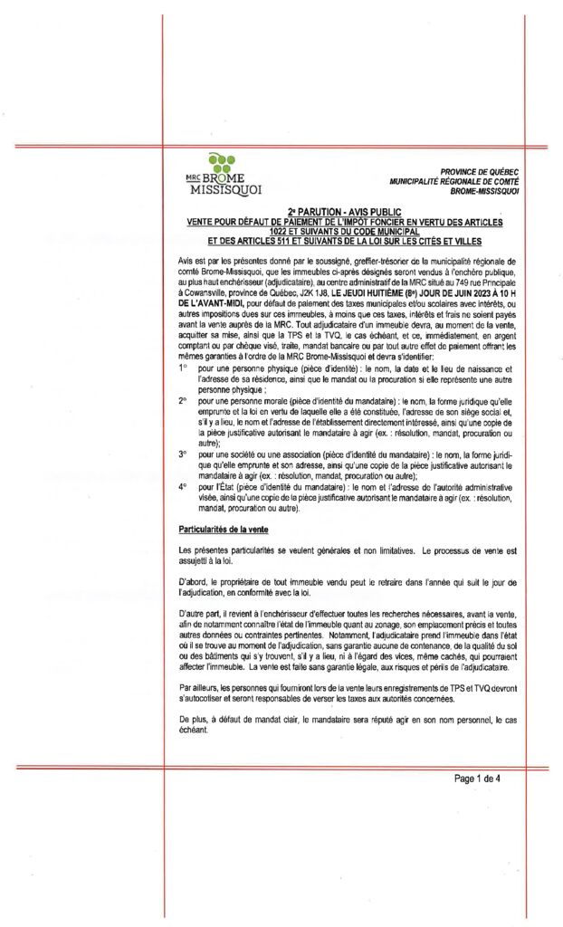 thumbnail of 2e Avis public MRC vente pour non-paiement de taxes