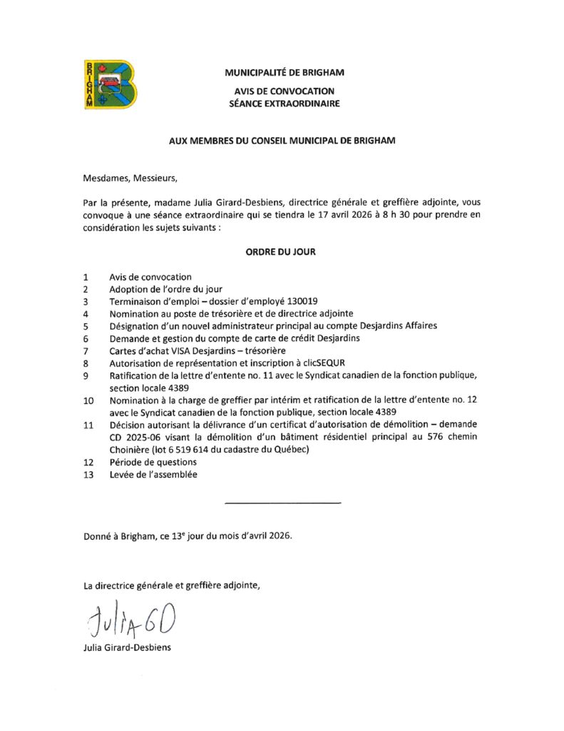 thumbnail of Avis de convocation – séance 17 avril 2026