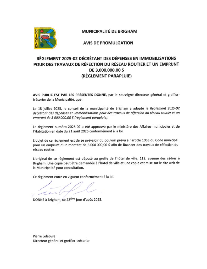 thumbnail of Avis de promulgation – Règl. 2025-02