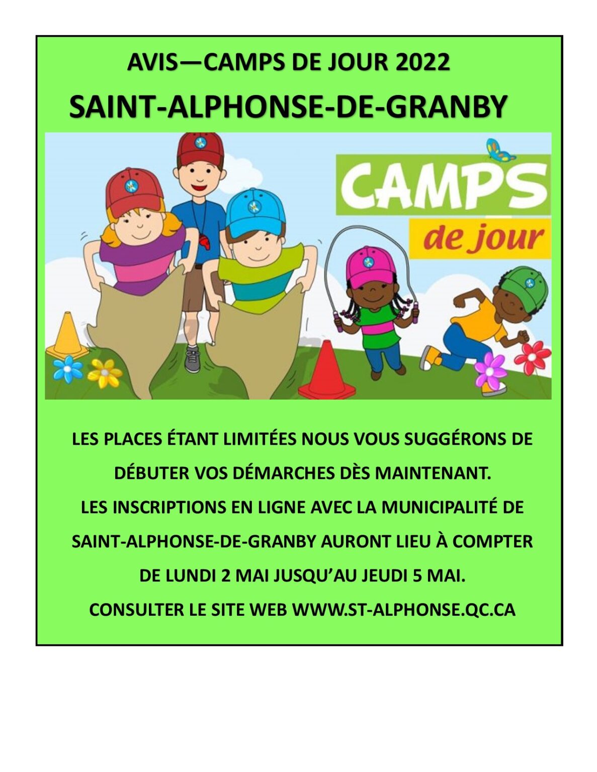 Avis Camps de jour 2022 StAlphonsedeGranby Municipalité de Brigham Avis Camps de jour 2022 StAlphonsedeGranby Municipalité de Brigham