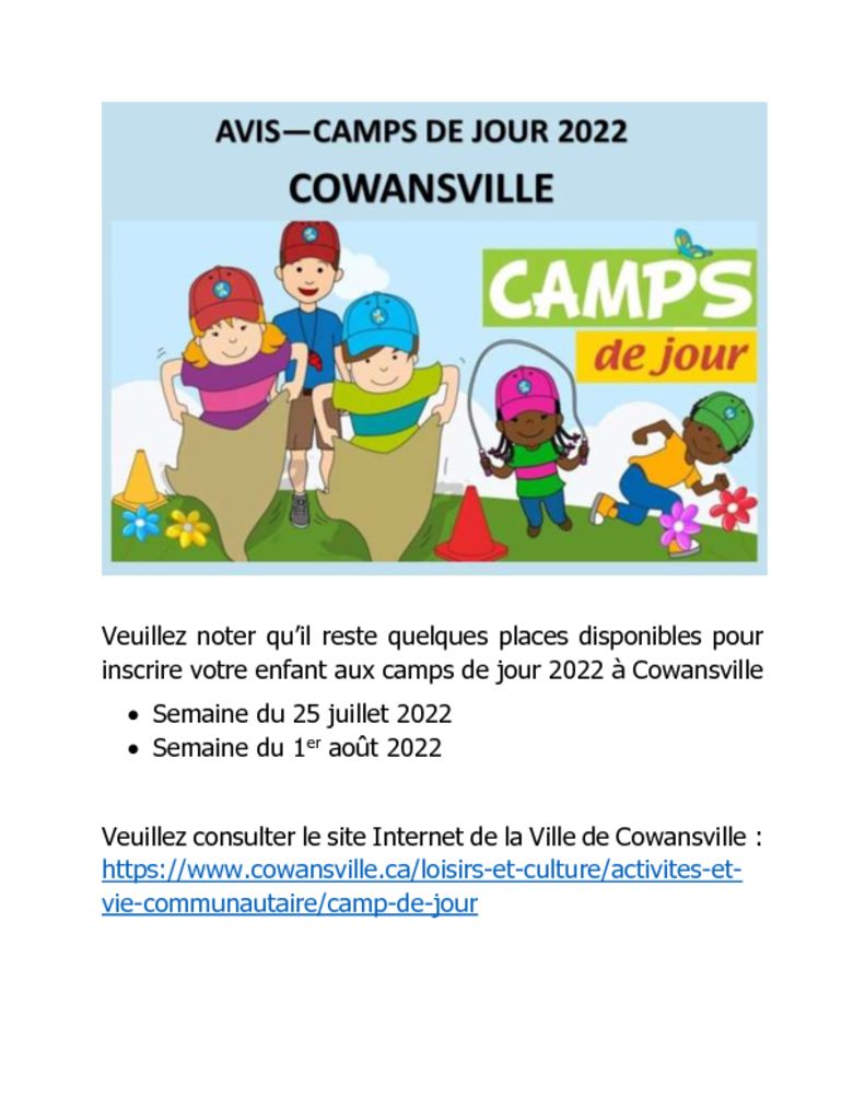 thumbnail of Camps de jour 2022 – Cowansville
