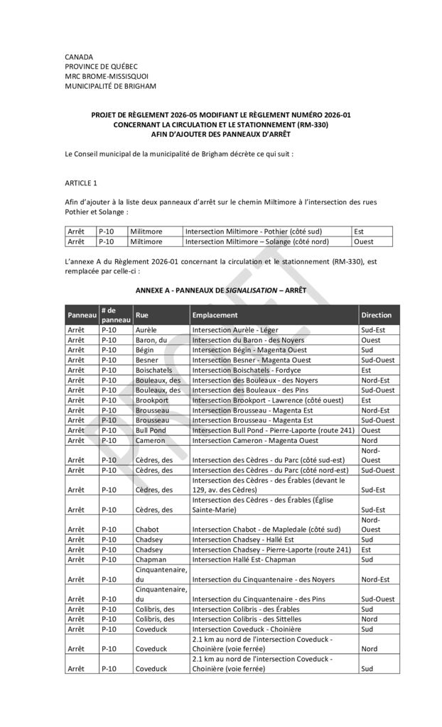 thumbnail of Projet de règl. 2026-05 – ajout de deux arrêts