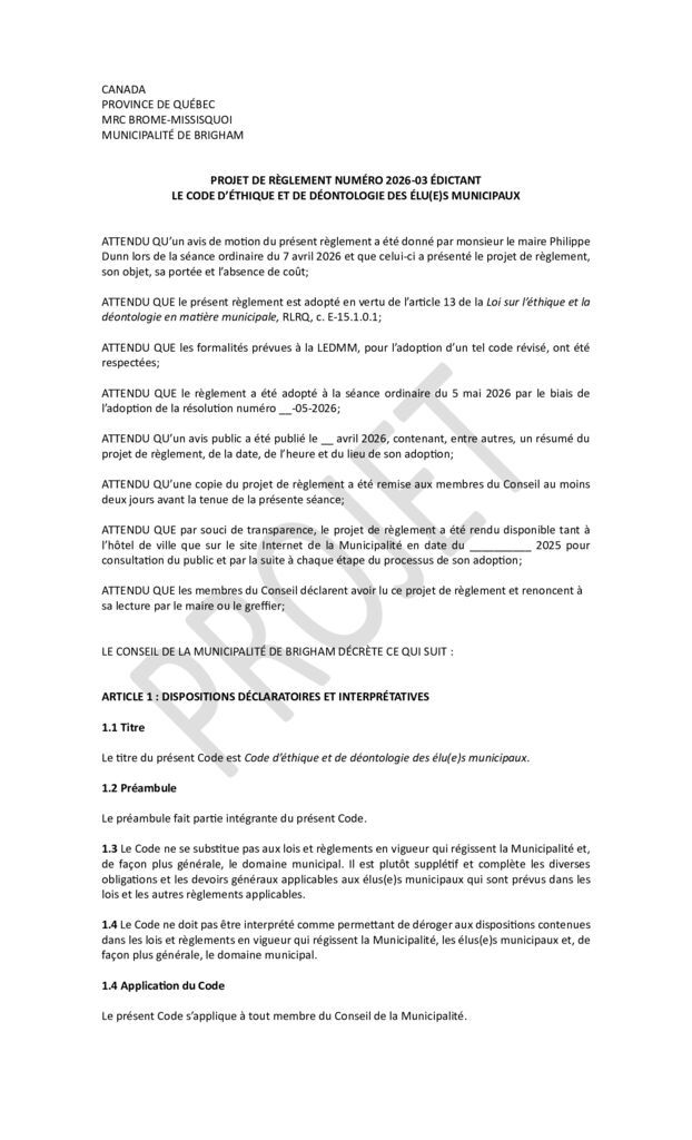 thumbnail of Projet de règlement 2026-03