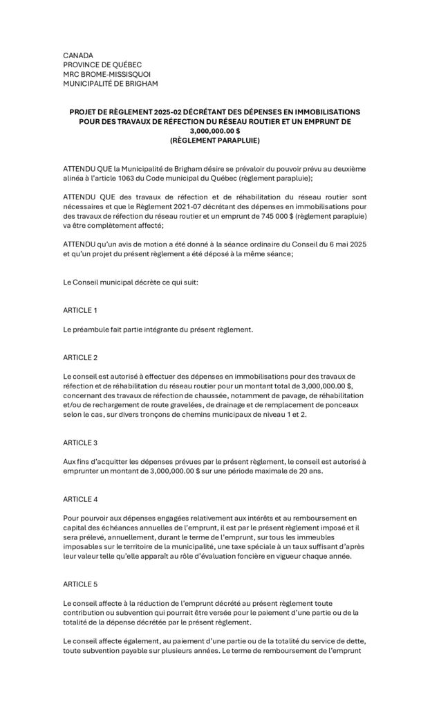 thumbnail of Projet règlement 2025-02 – Règlement parapluie