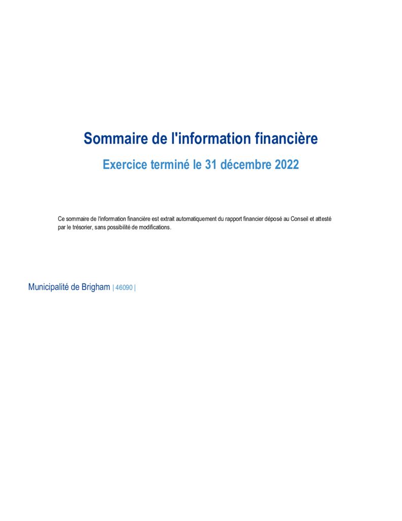 thumbnail of Sommaire information financière 2022