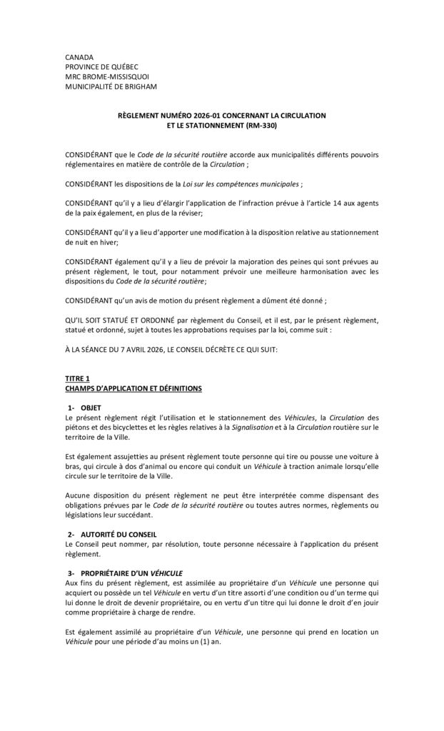 thumbnail of règlement 2026-01 – concernant la circulation (RM-330)