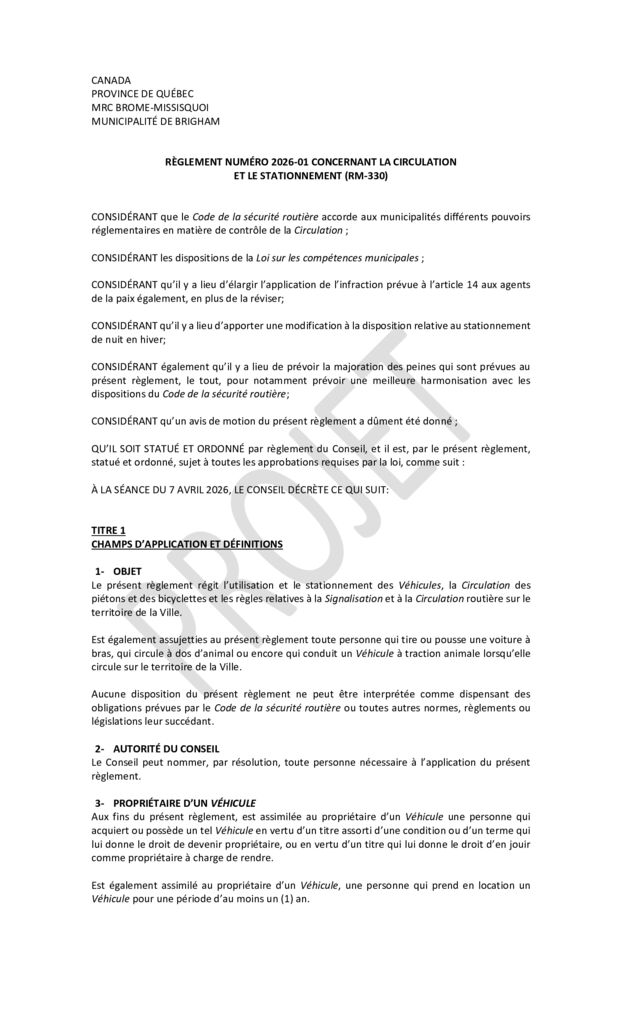 thumbnail of règlement 2026-01 – concernant la circulation (RM-330)